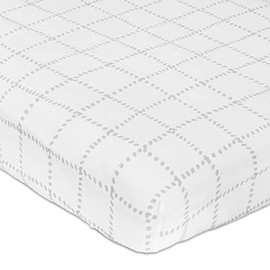 Petit Dreams Crib Sheet Jersey Knit Cotton For Baby Girl Fits Standard Size Crib Mattresses Grid Lines, Grey
