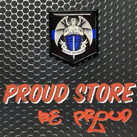 St. Michael Gloss Black Emblem Domed Proud Police Flag Car 3D Sticker 2"x 2.25" Saint Michael Protect us