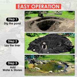 GarveeLife 15x15 Ft Pond Liner, 45 Mil Thickness, Pliable & Durable Epdm Material, Easy Cutting & Uv Resistant, for Fish or Koi, Features, Waterfall Base, Fountains and Water Gardens