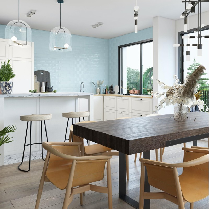 Giorbello Glass Subway Backsplash Tile, 4x4, Morning Sky Blue, Sample