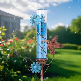 WONDER GARDEN Rain Gauge Outdoor, Decorative Rain Gauges Outdoors Best Rated with Hummingbird and Flower, Freeze Proof Water Rain Measure Gauge for Yard Patio Lawn Garden Decor