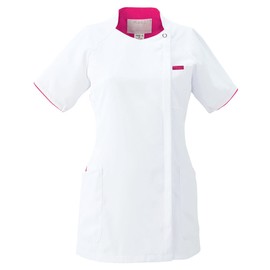 Zip Scrub 7039EW Women's Zip Up Scrub Lab Coat Medical Medical, White × cherry pink, LL