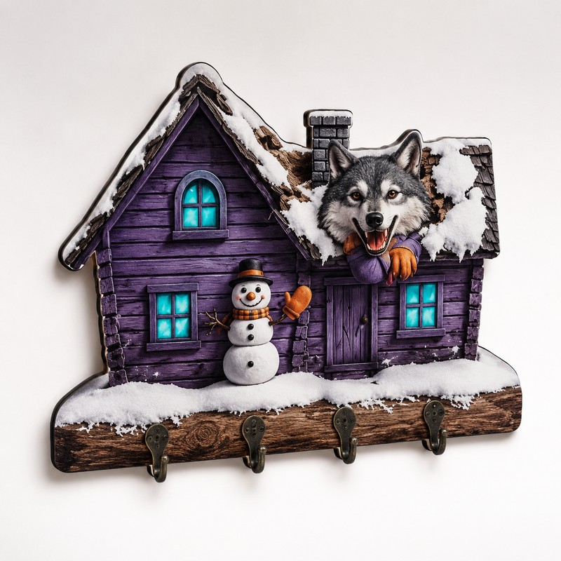 Wooden Key Holder for Entryway – Guardian Angel Wall Décor