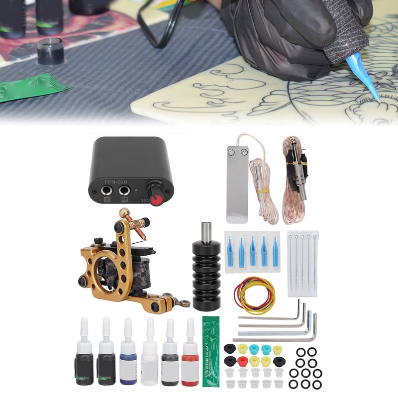 Professional Tattoo Machine Kit Tattoo Power Supply 10 Wraps Complete