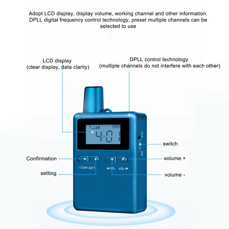 Wireless Church Guide HiFi LCD Wireless Interpretation Equipment with Earbuds