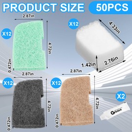 Threlaco 50 Pcs Ammonia, Phosphate & Nitrite Remover Pads Compatible with 306/307 406/407, Replacement Aquarium Canister Filter Media, with Quick-Clear Polishing Pads, Silicone Lubricant
