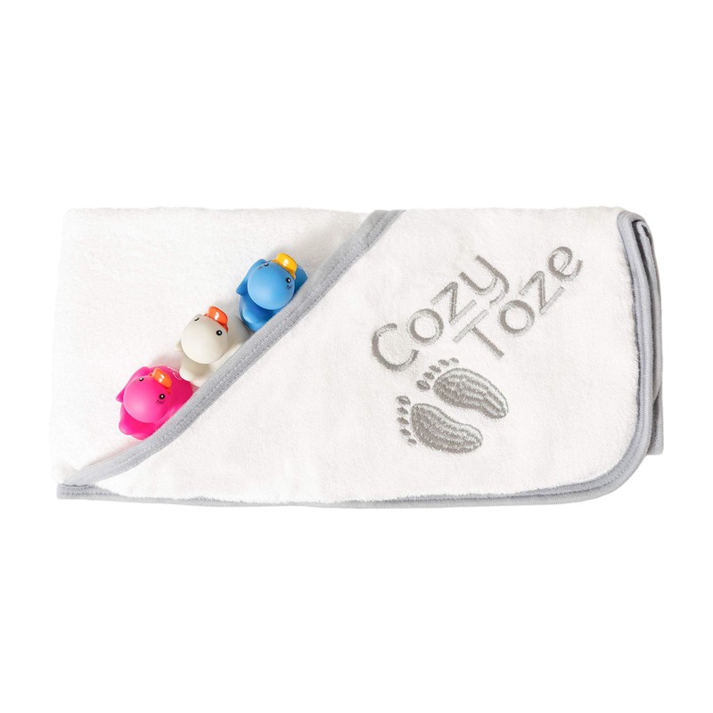Babydam CozyToze Hooded Bath Towel, 100% Organic Bamboo, Grey/White, Pack