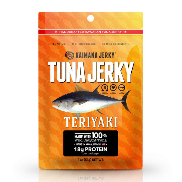 Kaimana Ahi Tuna Jerky Teriyaki 2 Ounce - Soft and Tasty - Premium Fish Jerky Made in the USA. High in Omega 3's, All Natural and Wild Caught