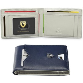 GSOIAX Mens Slim Wallet for Men Minimalist Genuine Leather Carbon Fiber Rfid Blocking Bifold  With Gift Box - Color: Brown