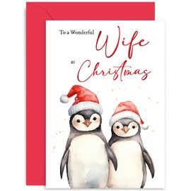 Old English Company Wife Christmas Card - Penguin Couple Christmas Card for Wife - Luxury Christmas Card - Happy Xmas Christmas Card for Spouse - Contemporary Festive Card for Them