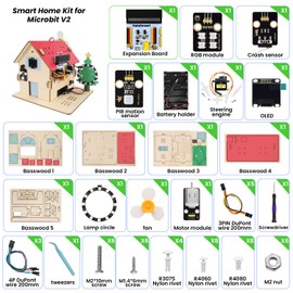 HOLASMART Microbit Smart Home Kit for Microbit V1 and V2,STEM Education Kit with Online Tutorial(Without Micro:bit and AAA Battery),Red