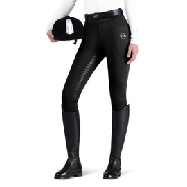 GemRebel Women's Full Seat Riding Tights Thickened Horse Riding Pants Schooling Tights Equestrian Breeches Black Medium