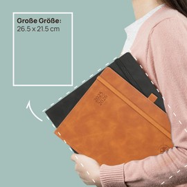 POPRUN Calendar 2025 2026, Book Calendar, Notebook (Aug.2025-Dec.2026), Approx. A4 (26.5 x 21.5 cm), Appointment Planner, Weekly Planner, Soft Cover with PU Leather, Certified Paper - Cyan Blue