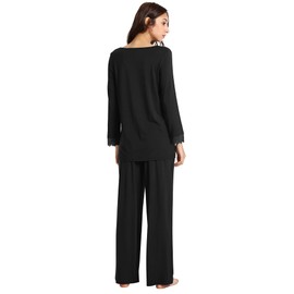 WiWi Viscose from Bamboo Pajamas Sets for Women Long Sleeve Sleepwear Soft V Neck Top with Pants Plus Size Pjs S-4X, Black, XX-Large