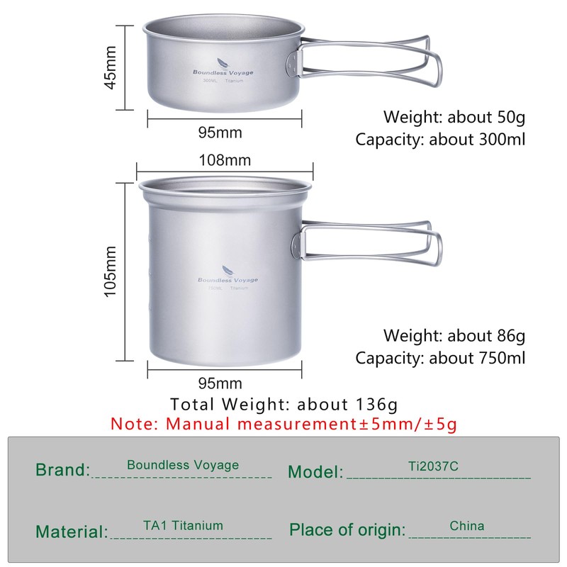 iBasingo Titanium Pot Pan Set Lightweight Camping Cookware Outdoor Kitchen