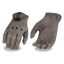 Mens perforated leather gloves snap unlined distressed grey riding snap closure(S)