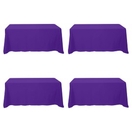 BRILLMAX 4 Pack Purple Tablecloths for 6 Foot Rectangle Tables 90 x 132 Inch - 6ft Rectangular Bulk Linen Polyester Fabric Washable Cloth Cover for Wedding Reception Banquet Birthday Party