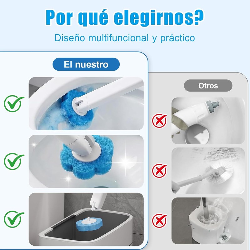 Cepillo de Inodoro Desechable, Escobilla para Inodoro de Limpieza Profunda