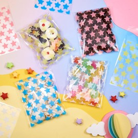 Fashewelry 100Pcs Cellophane Cookie Bags，Party Bags，Candy Bags ，Rectangle PE Plastic Cellophane Bags Star Pattern Plastic Party Bag for Bakery, Candy, Soap Sweet Goodie Snack Food Supplies（13x8cm）