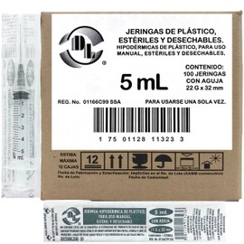 Caja De 100 Jeringas 5 mL Con Aguja 22 G X 32 mm