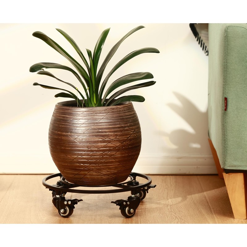 KvyusFlourish 3 Packs Large Metal Plant Caddy with Wheels 13.6"