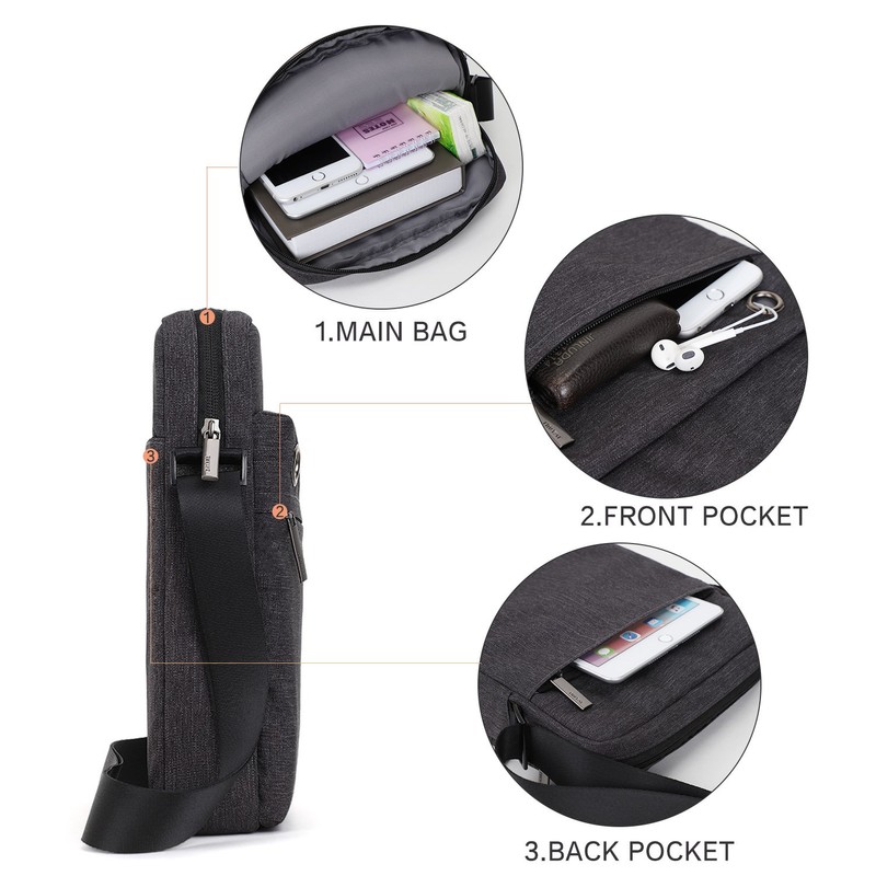 TINYAT Crossbody Bag for Men Waterproof Messenger Bag with 3