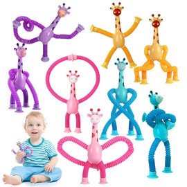 PASLFC Pack of 8 Telescopic Suction Cup Giraffe Toy, Telescopic Suction Cup Giraffe Toy, Suction Cup Telescopic Toy Children, Toy Giraffe with Suction Cups, Toy Telescopic Suction Cup