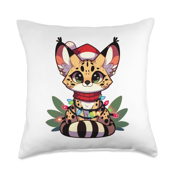Christmas Fairy Lights Serval Cat Throw Pillow