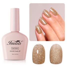 Imtiti Glitter Gel Nail Polish, Champagne Gold Glitter Gel Polish Soak Off LED U V Shimmer Sparkle Nail Gel Polish DIY Nail Art Starter Manicure Salon Gel Nail Polish Kit for Women Girls 10ML