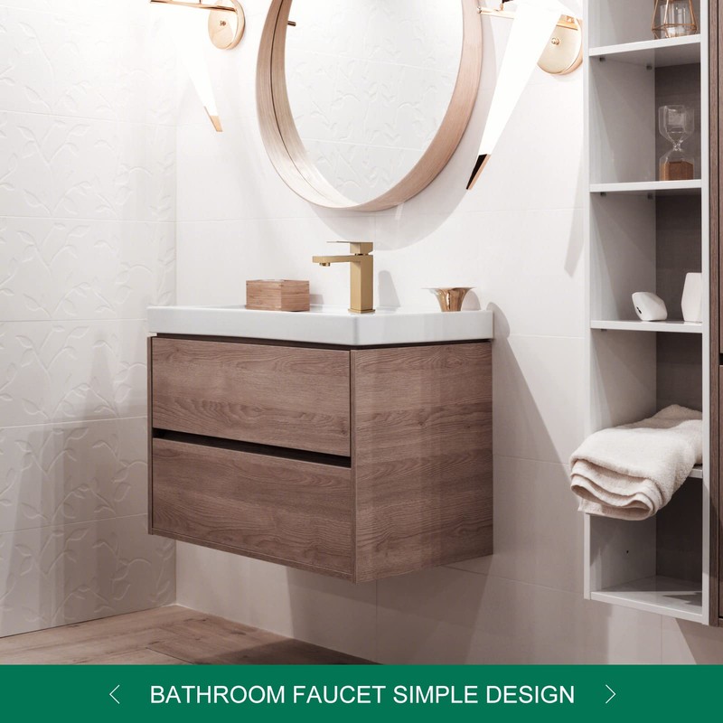 VOTON Brushed Gold Bathroom Faucet, Modern Bathroom Faucet 1 Hole,