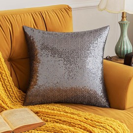 BAOKU Pack of 2 grey Sequin Throw Pillow Covers Decorative Glitzy Sequin & Comfy Satin Solid Throw Pillow Cover Cushion Case for Party/Christmas/Thanksgiving/New Year,18" x 18"