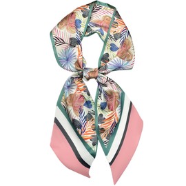 kcctoo 59” Long Silk Like Head Scarf Women's Fashion Square Neck Satin Scarfs for Bag Hair Scarves Gift 59 * 5.9”, Q1 Pink Leaf 59" X 5.9", 59” x 5.9”/150 x 15cm