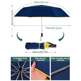 Kalolary 62 Inch Golf Umbrella Automatic Open Windproof Compact Large Double Canopy, Travel Folding Umbrella Strong Oversized Rain Umbrellas (Blue)