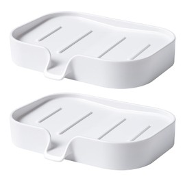 ​Kovenora 2 PCS Plastic Soap Dish with Drainage, Wall-Mounted and Tabletop Design Shower Soap Holder, Drill-Free Bathroom & Kitchen Soap Tray, Self-Draining Anti-Slip Design for Easy Cleaning​