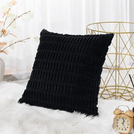 Artscope Corduroy Set of 1 Cushion Cover 60x60 cm Super Soft Boho Striped Square Pillow Covers Case Decorative Modern Cushion Covers for Sofa Couch Bedroom Car Decor Black