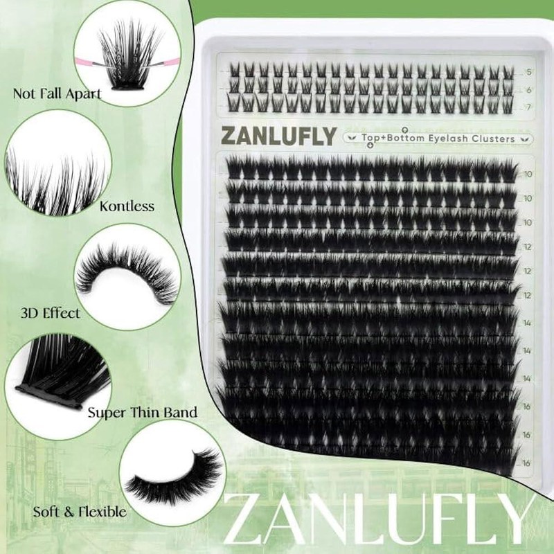 ZANLUFLY 5-7mm 하단 속눈썹이 있는 볼륨 속눈썹 클러스터 D-컬리 위스피
