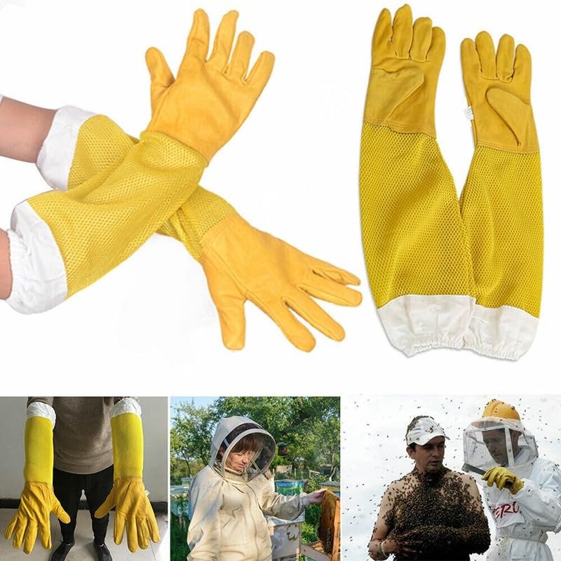 AIMALL 18.11 Inches Beekeeping Gloves Goatskin with Vented Beekeeper Keeping