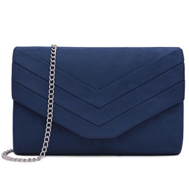 Milisente Clutch Purse for Women, Suede Envelope Evening Purses Crossbody Shoulder Clutch Bag (Navy Blue)