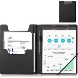 ProCase Clipboard Folder Portfolio, Leather Business Padfolio Organizer Letter Size Professional Folder Binder for Interview Meeting Resume Office Conference School -Black