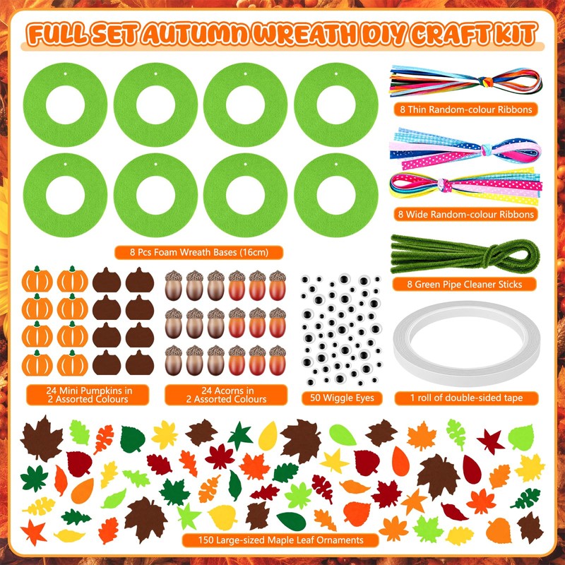Homgaty Autumn Wreath Making Kit, 8 Pack DIY Fall Craft