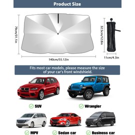 Sun Protection Car Front Window Indoor, 360° Rotation Foldable Car Sun Protection, 2025 Foldable Summer Parasol with Storage Bag for Most Cars SUV MPV Truck