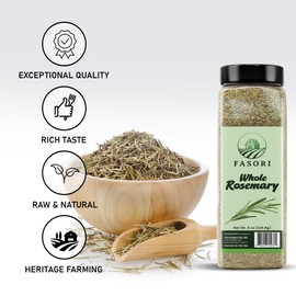 Fasori Rosemary Whole – 8 oz Jar | Dried Whole Rosemary Leaves for Cooking, Roasts, Potatoes, Chicken, Lamb, Mediterranean Spice, Tea, Non-GMO, Vegan, Gluten-Free