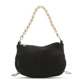 Huipalon Black Clutch Bag Black Sparkly Rhinestone Bag with Detachable Pearl Chain Strap Sparkly Evening Bags for Women Wedding Prom, Cocktail Party