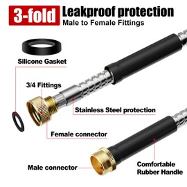 Beitopamz 100 ft Garden Hose, Stainless Steel Metal Water Hose 100 Feet with Nozzle, Flexible, Rust Proof, No-Kink, Heavy Duty, Leakproof 3/4 in Fittings, Lightweight Metal Hose, BT100S Model