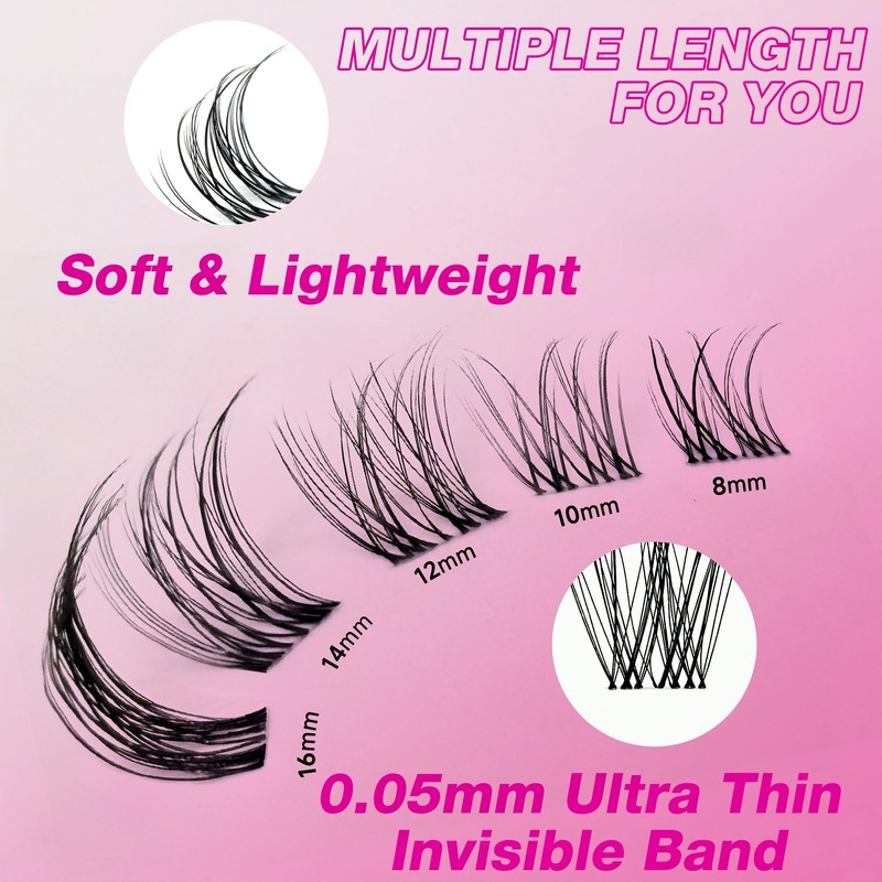 VEYESBEAUTY Lash Clusters Individual Eyelash Extensions Thin & Invisible Band