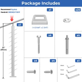 Gyykzz 36" Stair Cable Railing Post, 33 Degree Drilled, Adjustable Top with Cable Sleeves, Brushed Stainless Steel Deck Post Fit for 28-38 Degrees Stairway