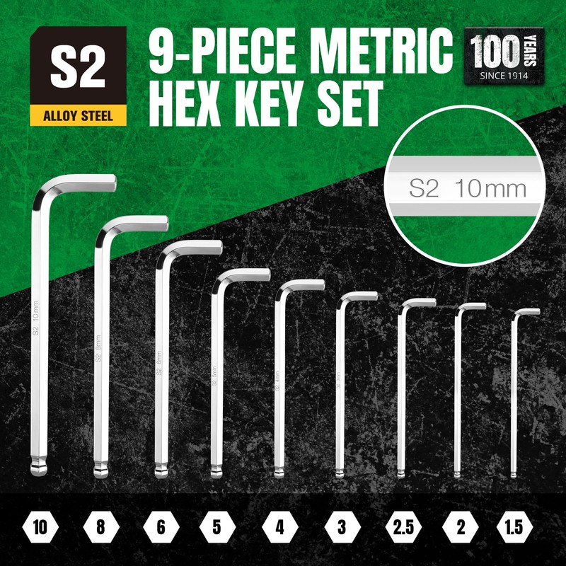 SK 9-Piece Allen Wrench Set, Hex Key Set, Metric Ball