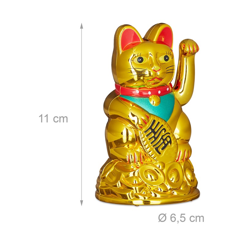 Relaxdays Maneki Neko Waving Cat Good Luck Bringer, Gold, 6.5