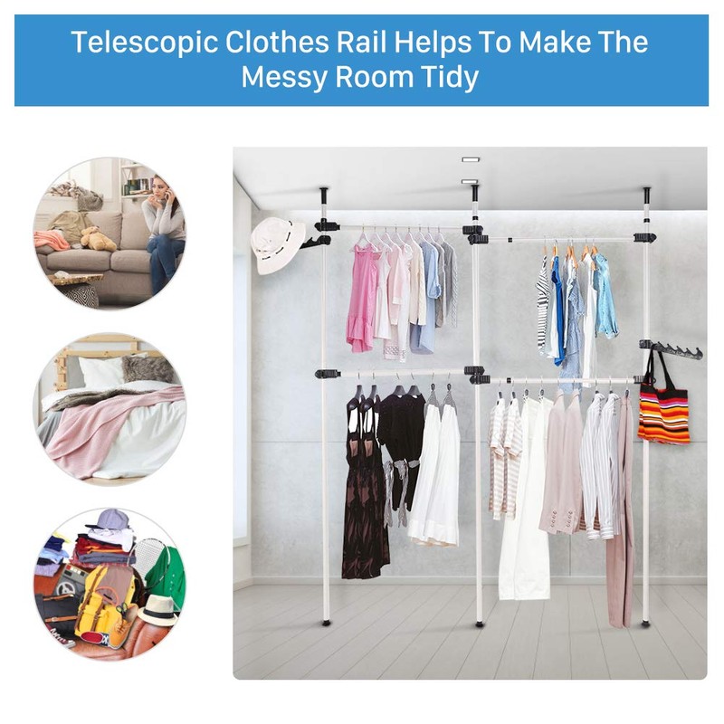 Ejoyous Double Rod Adjustable Clothes Hanger, Carbon Steel, 110"-129.5" Vertically,