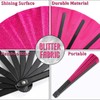 Qyeahkj 2 Pcs Glitter Hot Pink Hand Fan Large Folding
